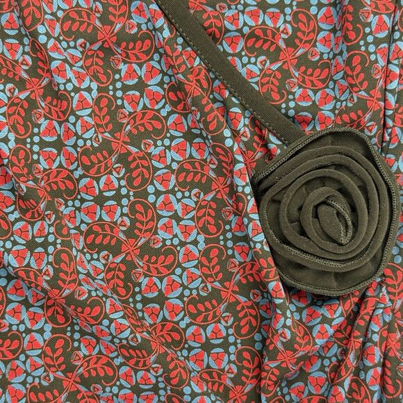 Vintage Y2K USA Max Studio Long Sleeve Faux Wrap Dress Size MP Red Blue Floral - Picture 6 of 11